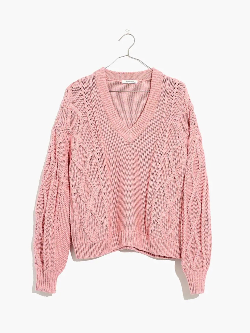 Madewell V-Neck Cable Knit Sweater - Pink